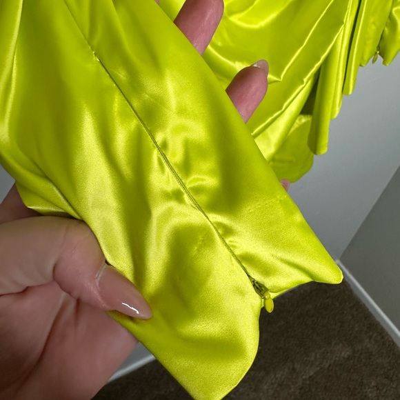 House of CB Marionella Lime Green Yellow Long Sleeve Drape Mini Dress - Picture 5 of 12
